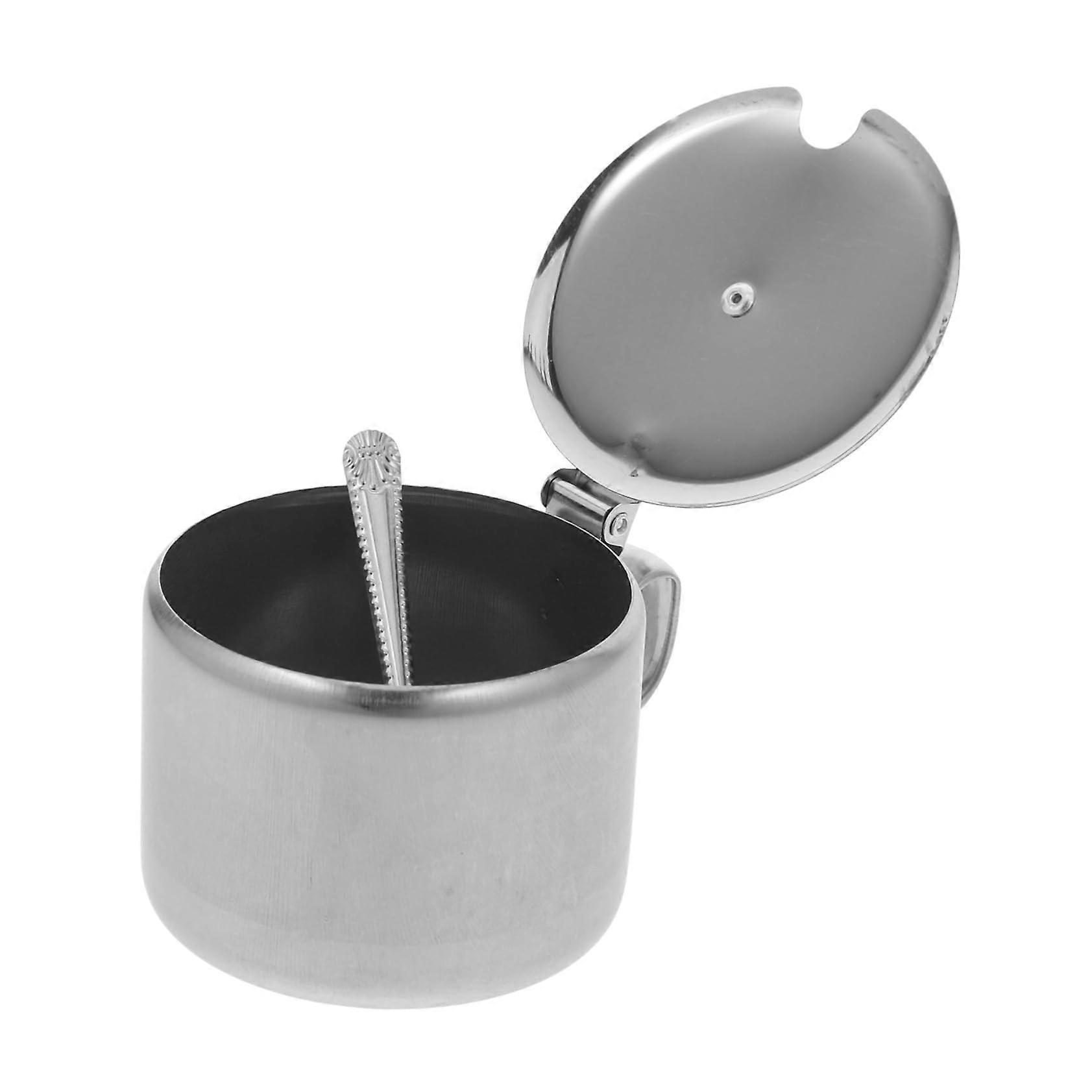 Stainless Steel Sugar Bowl with Lid and Spoon, RustResistant Spice Jar for Sugar, Salt and Condiments