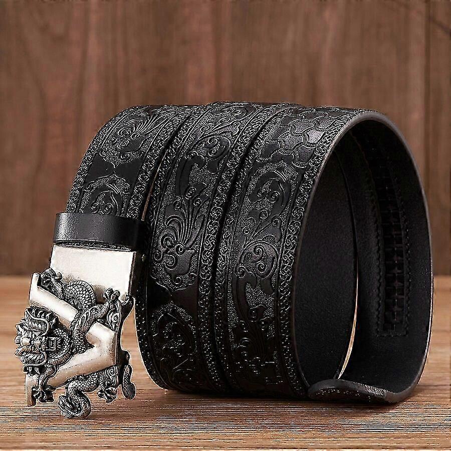 35cm Mode Prägling Retro Manliga Bälten För Män Företag Kohud Äkta Läder Bälte Drake Mönster Automatisk Spänne Rem