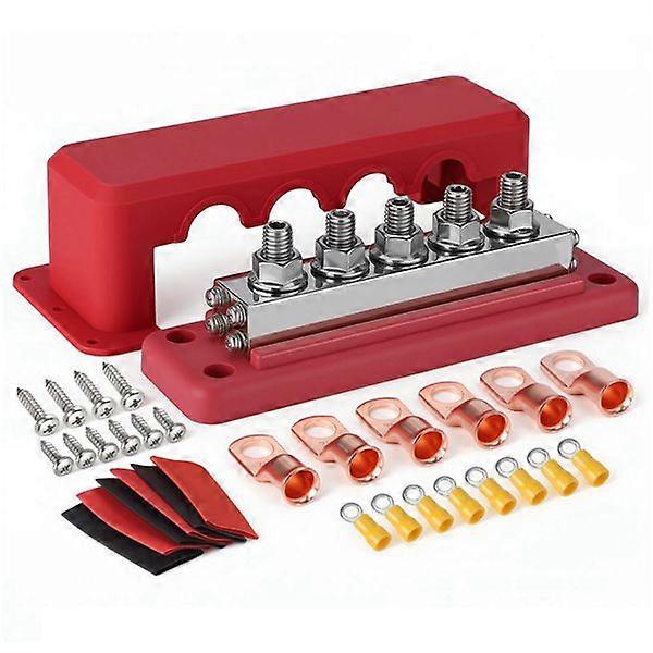 600A Bus Bar Terminal Power Distribution Block M10 Studs DC Positive Negative Terminal Block for Boat Car RV