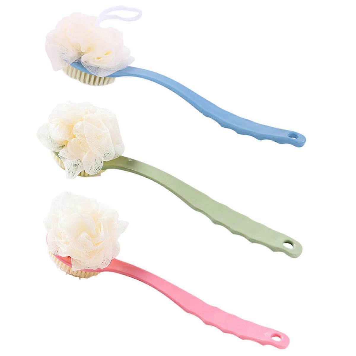 3pcs Long Handle Back Scrubber Shower Brush with AntiSlip Grip for Deep Cleaning and Exfoliation
