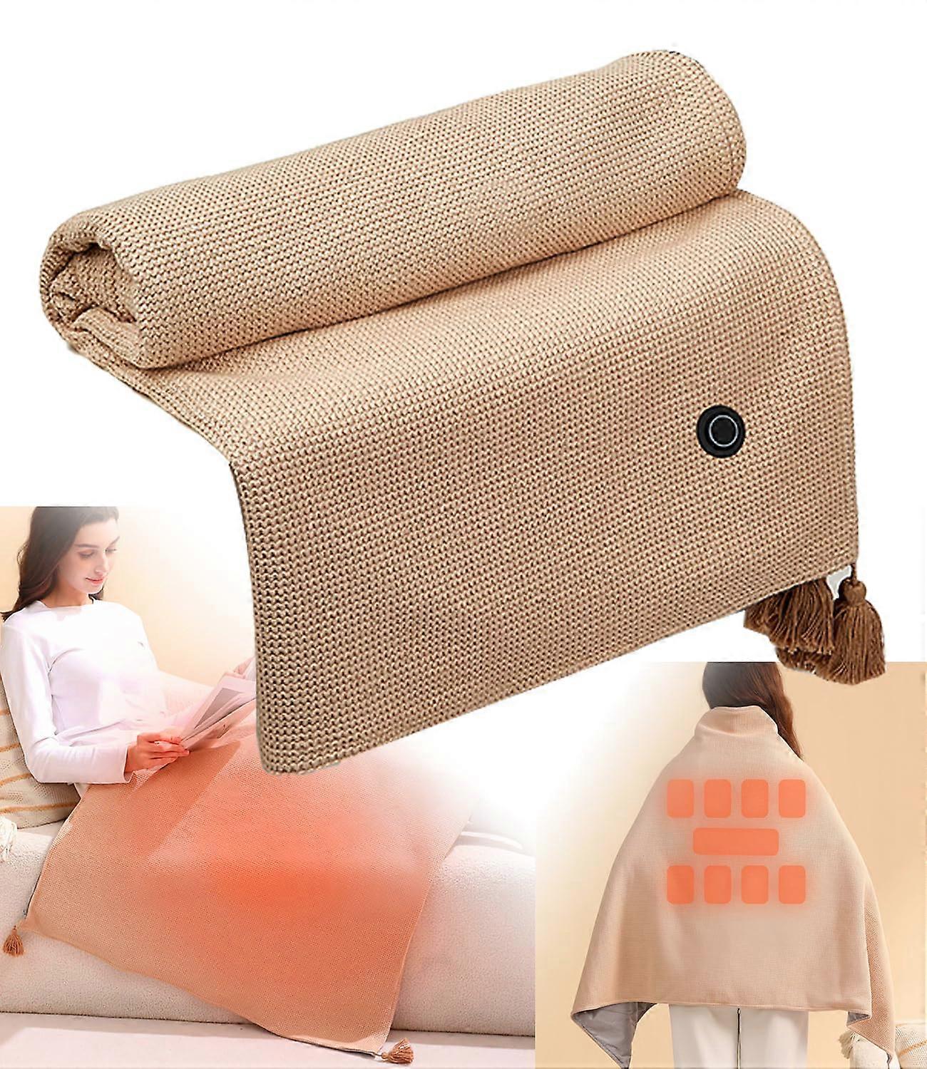 Heated Shawl with 9Zone Heat, 15s Fast Heating Electric Blanket Wrap, 3 Temps, Apricot 58x32