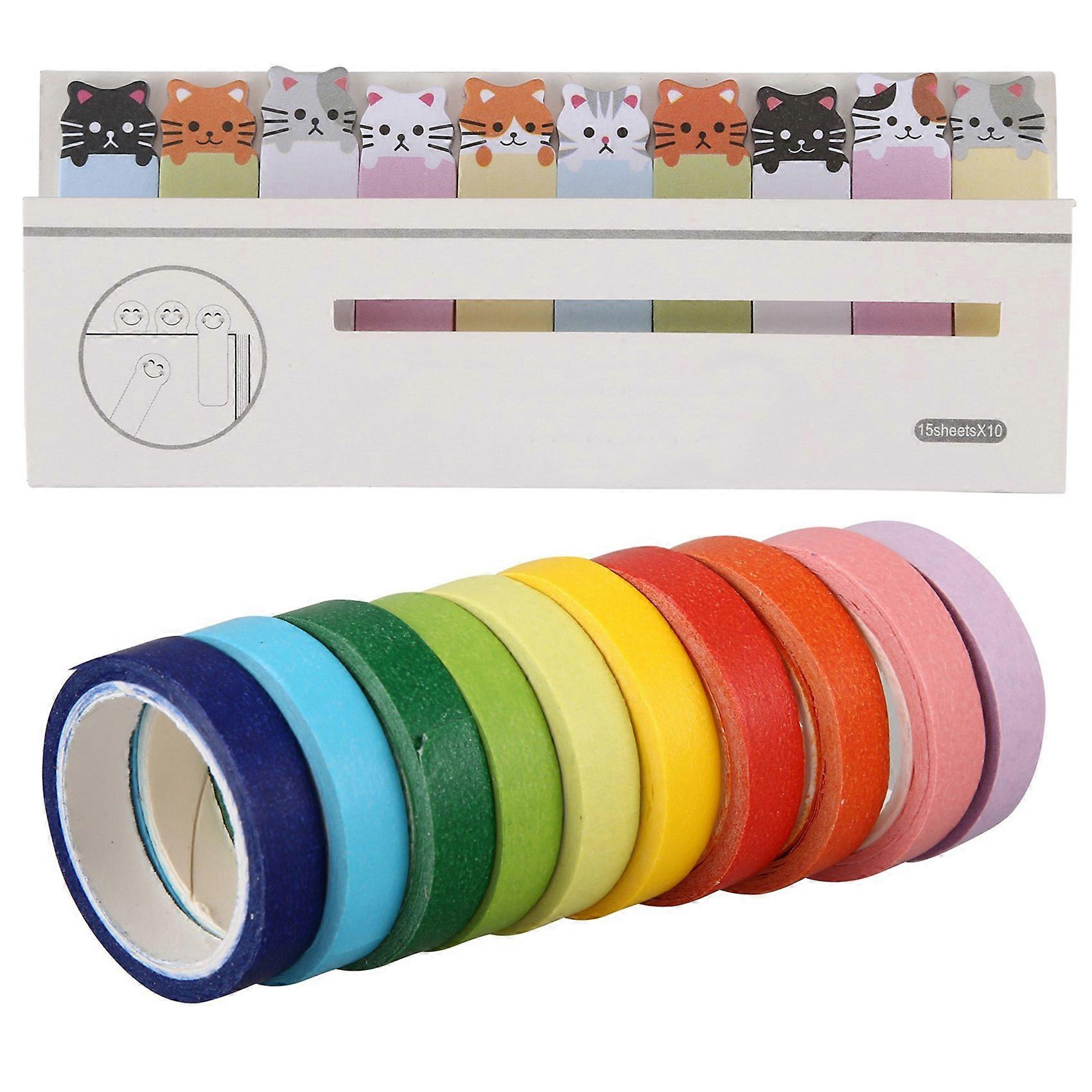 Memo Sticker Cartoon Animal Sticker Memo Bookmark Marker Tab Flags Index Sticky Notes with Decorative Washi Tape 10Rolls