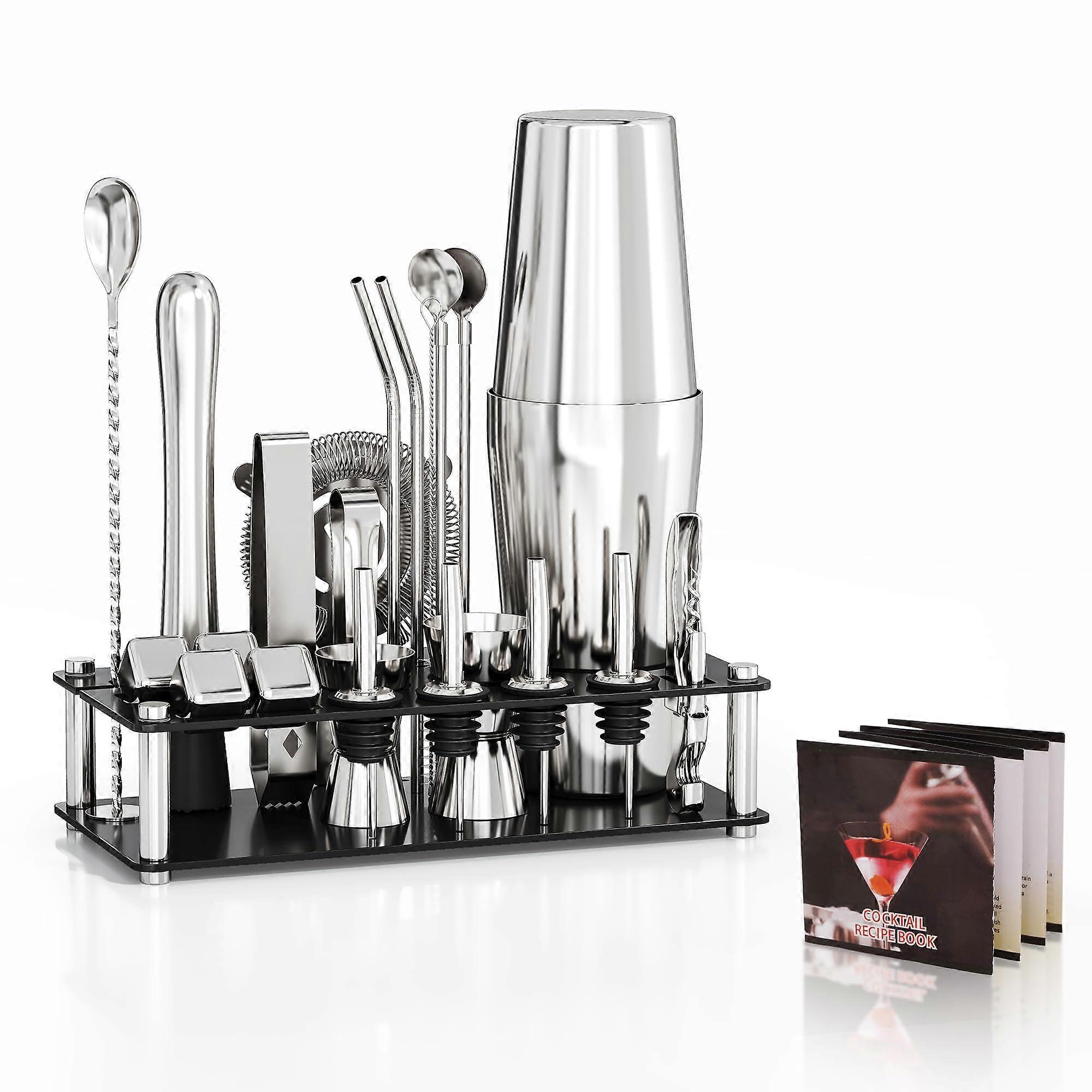 Cocktail Shaker Set 24Piece Bartender Kit with Stand Stainless Steel Bar Tools for Home and Party