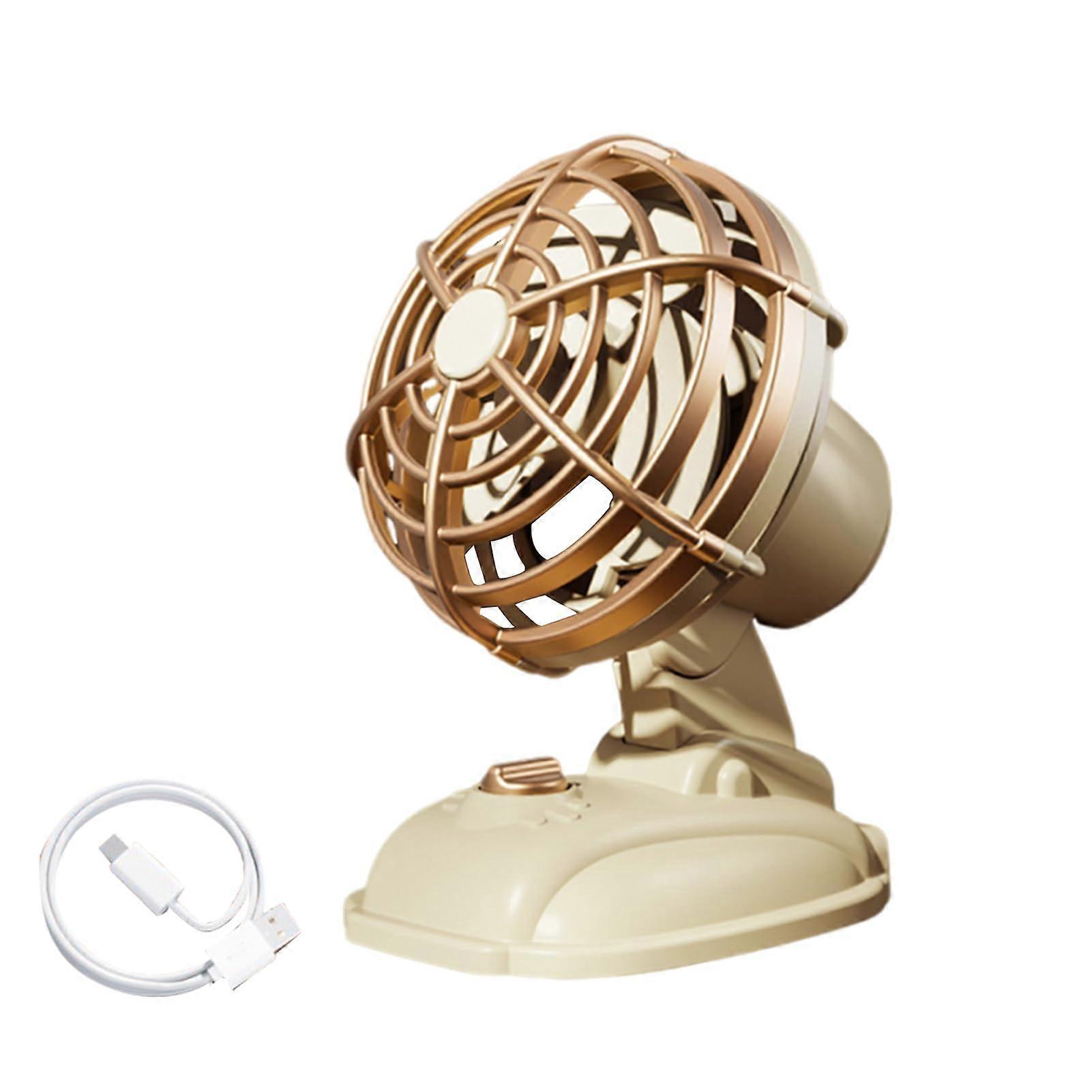 USB Rechargeable Desk Fan Ultra Quiet 2Speed 360° Rotation Long Battery Life for Home Office SUV RV White