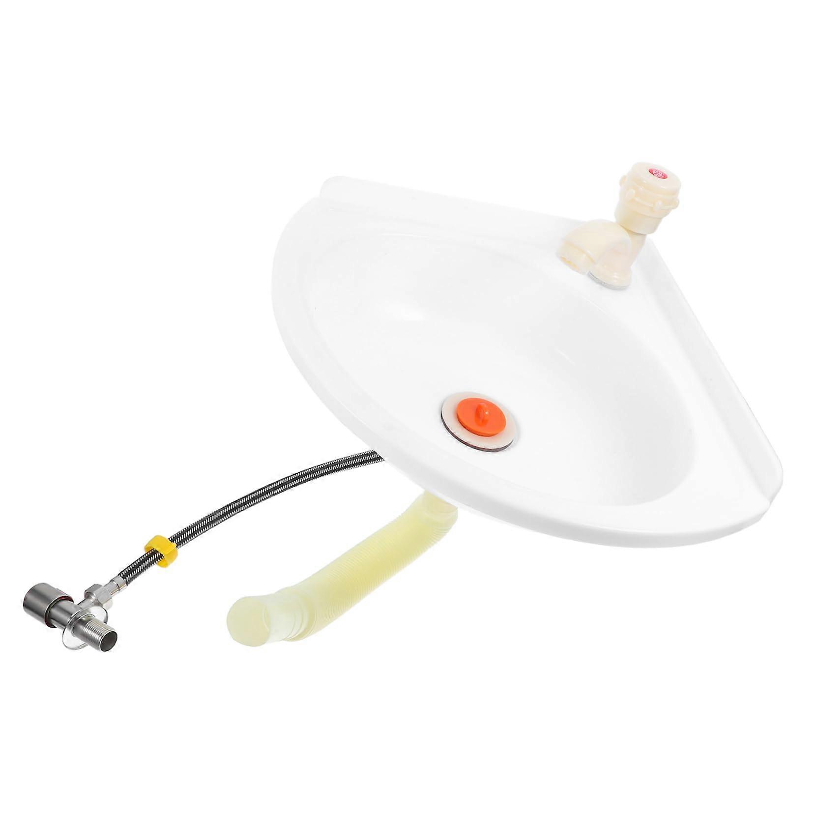 Corner Bathroom Sink Wall Mounted Triangular Space Saving Wash Basin with Faucet and Drain Kit