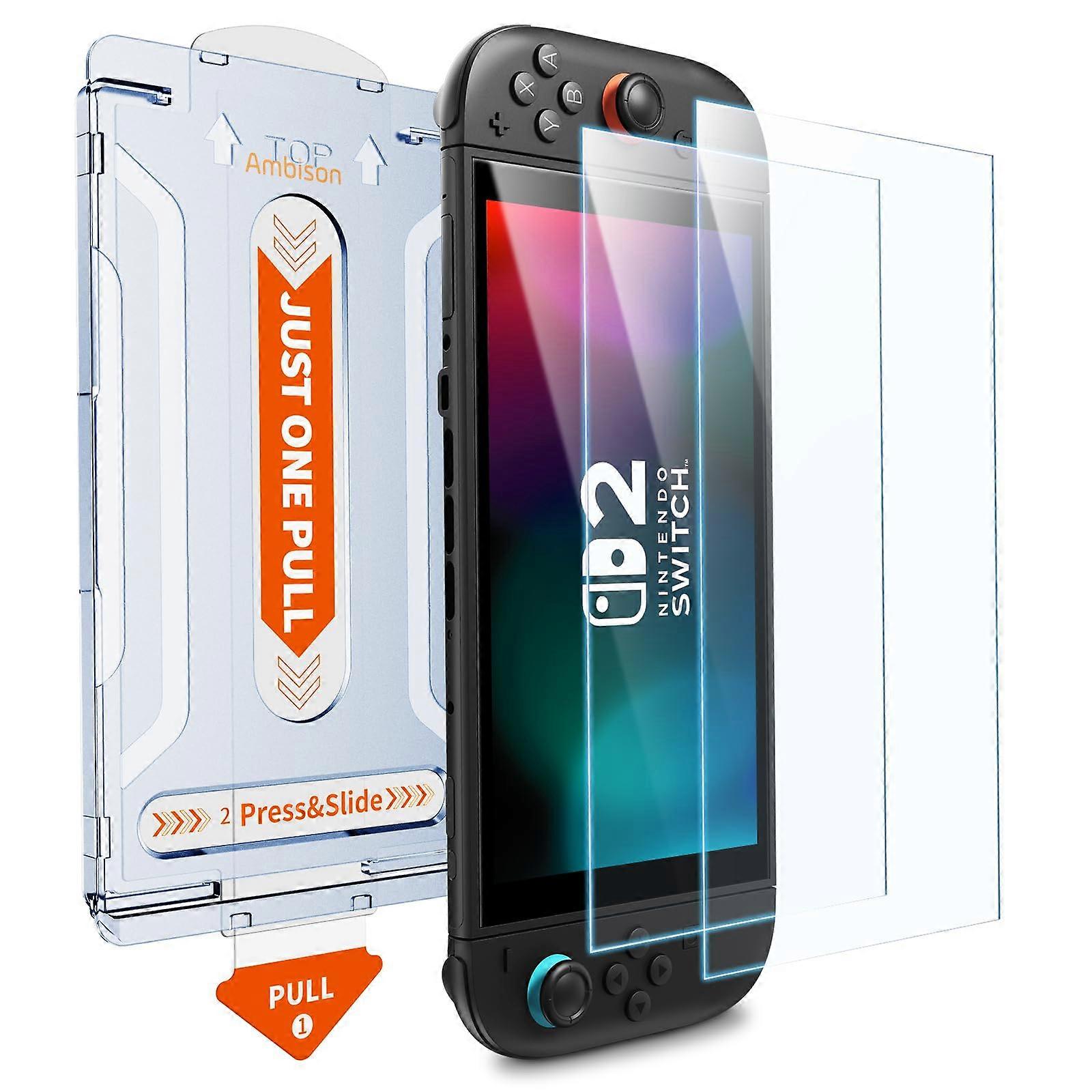 2025 Tempered Glass Screen Protector with Auto DustAlignment Frame 2 Pack for Nintendo Switch 2