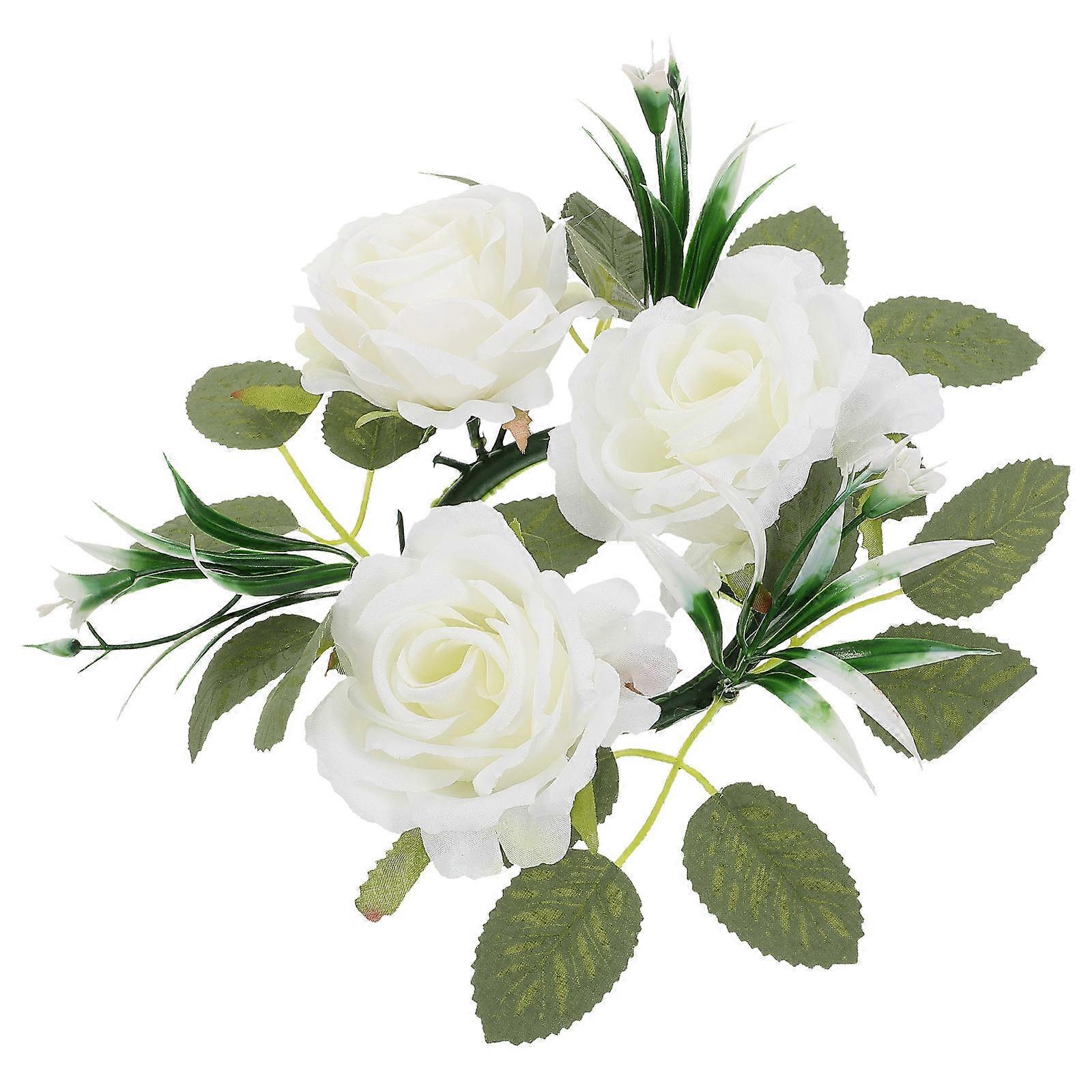 Artificial Rose Candle Ring for Wedding Decor White Fabric and Plastic