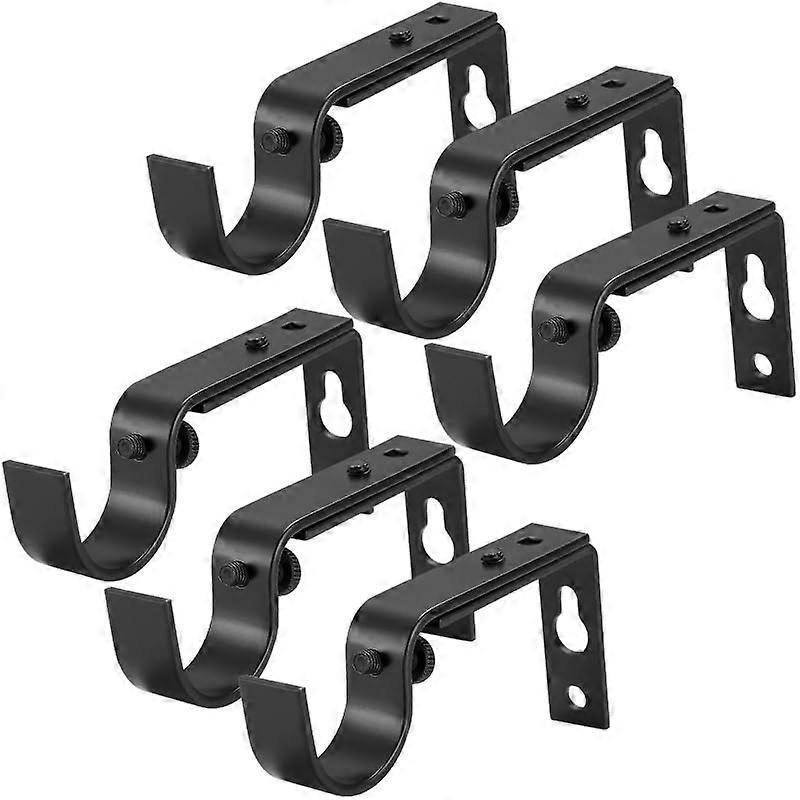Adjustable Curtain Rod Brackets Black 6 Pack, Heavy Duty Wall Mounts with Rustproof Finish