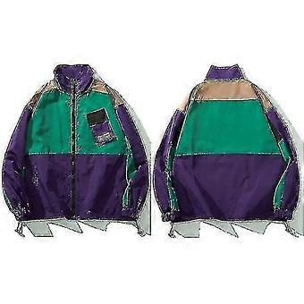 26-27 Men Hip Hop Streetwear Jacket Coat Retro Color Block Patchwork Harajuku Jacket Windbreaker Oversized Track Jacket Pocket Autumn