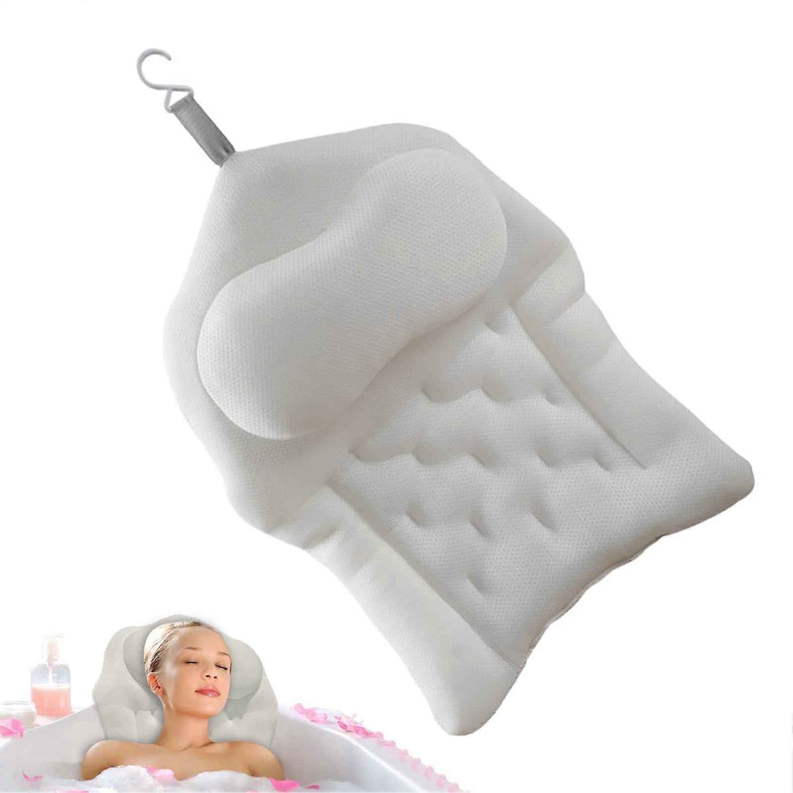 Bath Pillow with Suction Cups, Ergonomic Foam Support, 4D Breathable Mesh for Home Spa Soaking