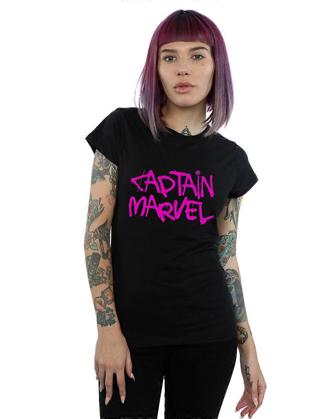 Marvel Women's Captain Marvel Spray Text T-Shirt