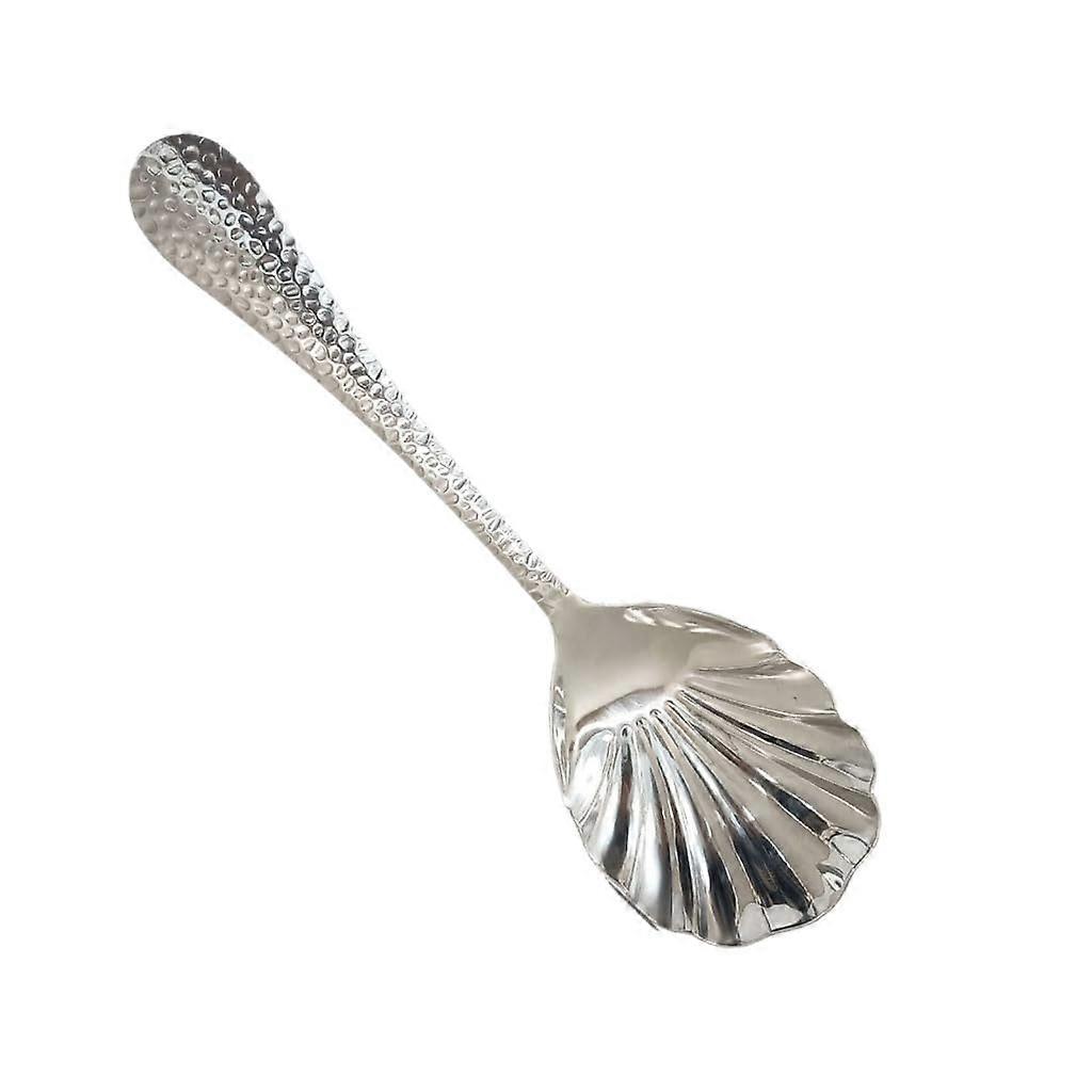 Stainless Steel Soup Spoon with Hammered Shell Head for Dessert and Fruit Serving