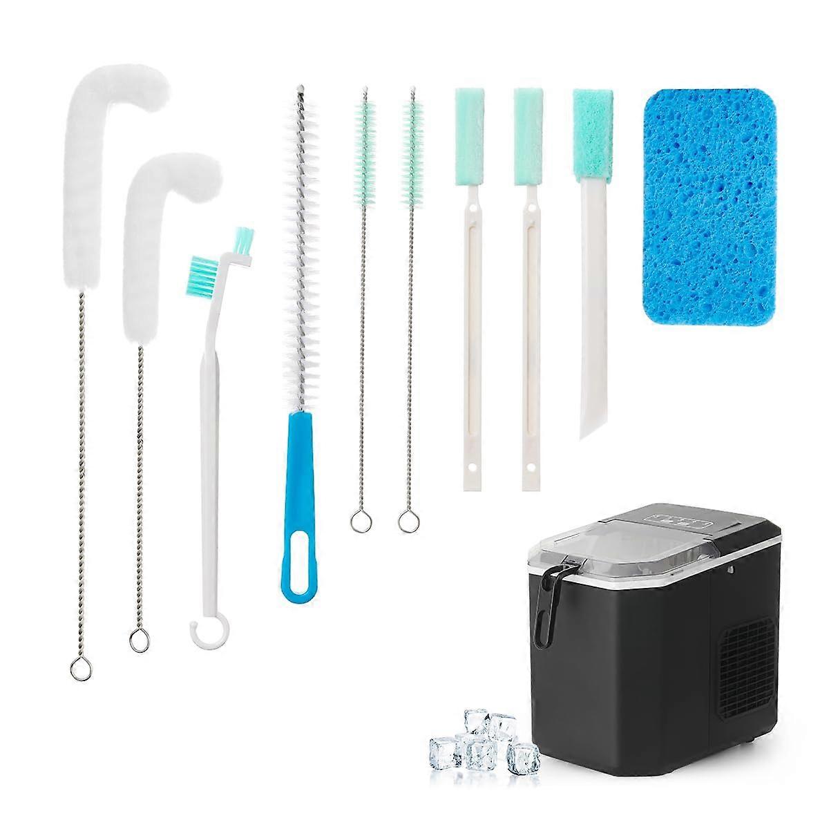 Ice Maker Cleaning Kit 10Piece with Flexible Long Handle Brushes, Sponge and Crevice Tool