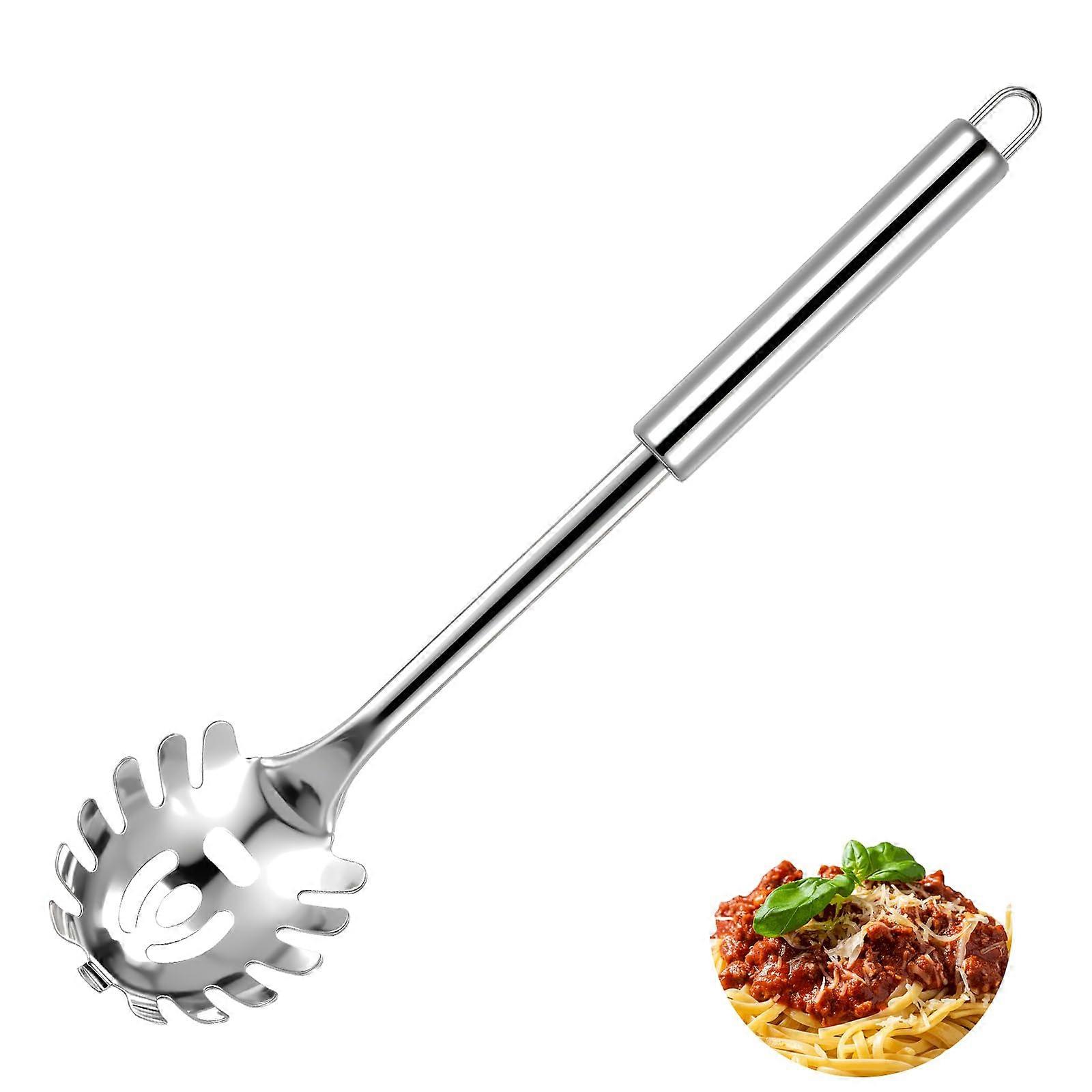 Stainless Steel Pasta Server Spoon 12 Inch Spaghetti Fork with Teeth HeatResistant Handle Kitchen Use