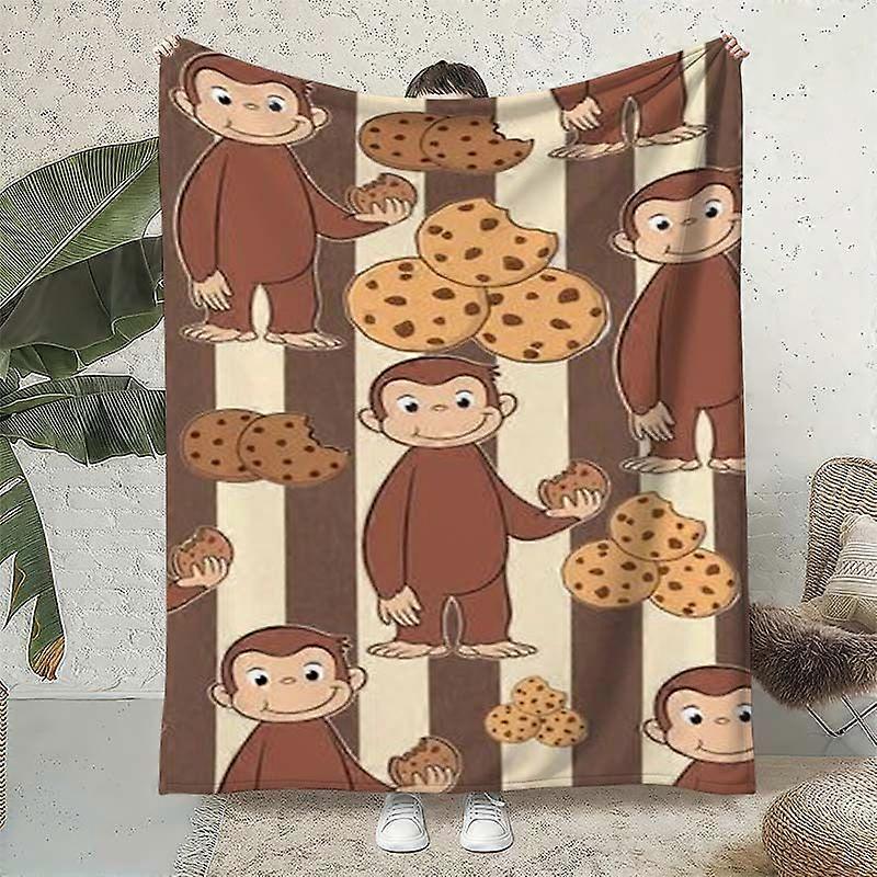 Monkey Cookie Pattern Flannel Soft Aesthetic Blanket Comfortable and Washable for All Seasons