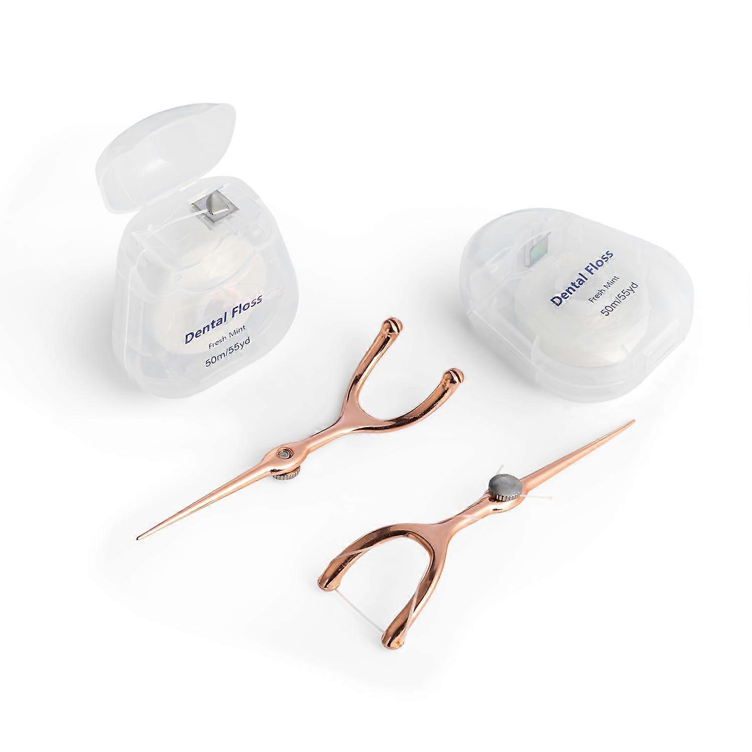 Dental Floss Kit with Dual Stainless Steel Holders, Replaceable Mint Rolls, Travel Case
