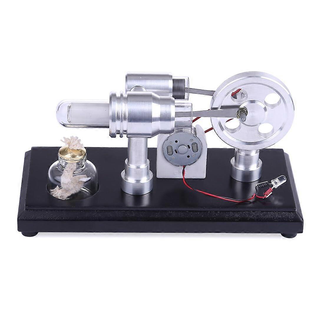 DoubleCylinder Stirling Engine Model Ty1 Black Silver Finish External Combustion Kit