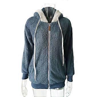 Winter Coat Solid Color Hooded Women Loose Plush Zipper Coat for Office