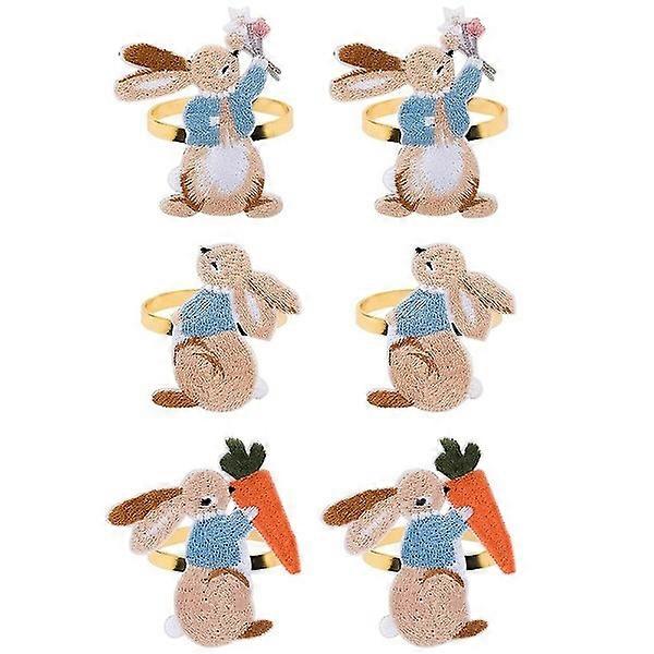 6-pack Easter Egg Napkin Rings Rabbit Napkin Button Embroidery