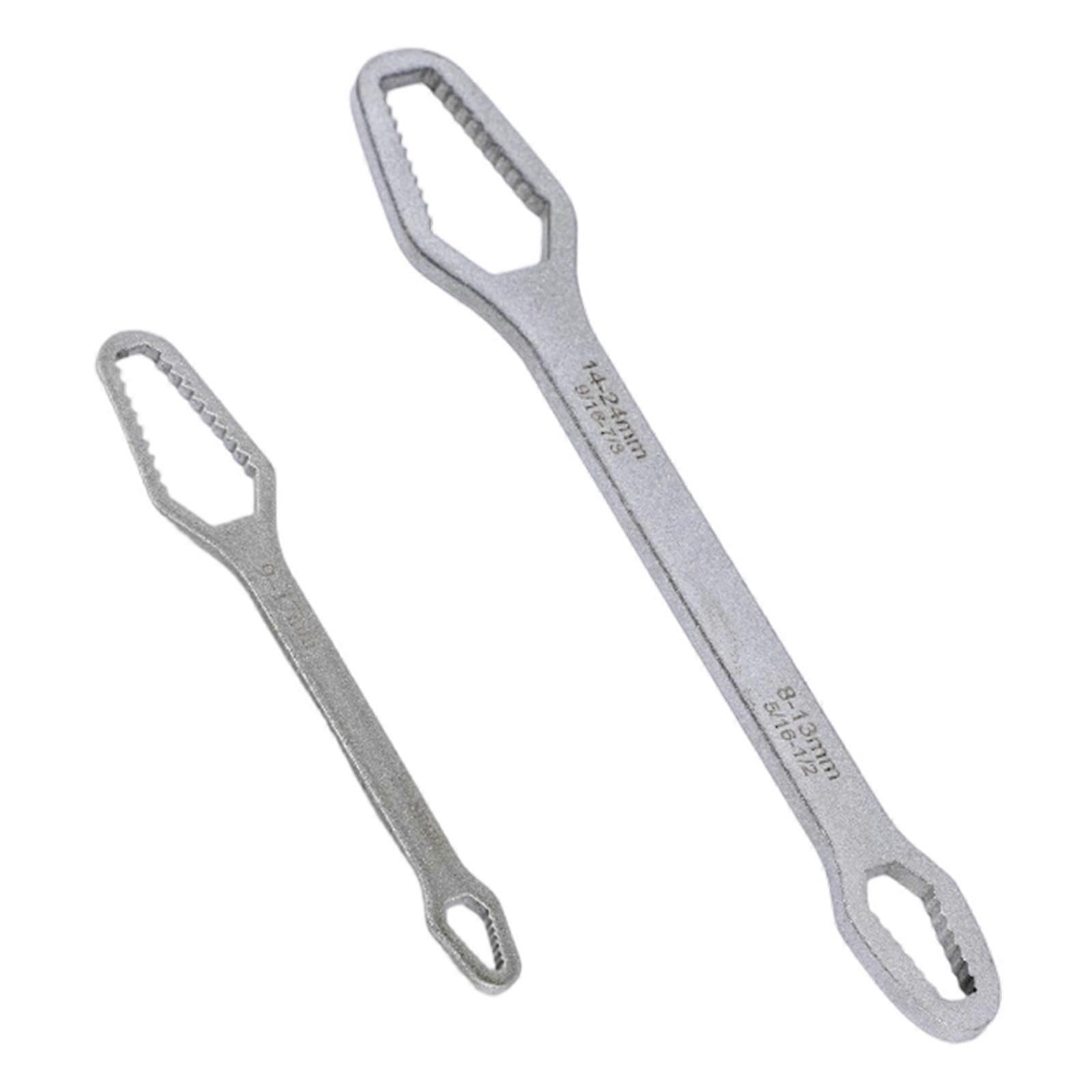 Double Function Adjustable Spanner Set 2Pcs Auto Tightening Wrench For Tight Space And Professional Work Environment  Silver