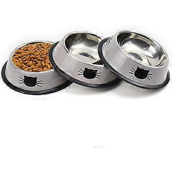 Edelstahl-Katzennäpfe, Futter- und Wasserkatzenschalen Rutschfester stapelbarer Haustiernapf für Katze, Kätzchen, 3er-Pack - Grau