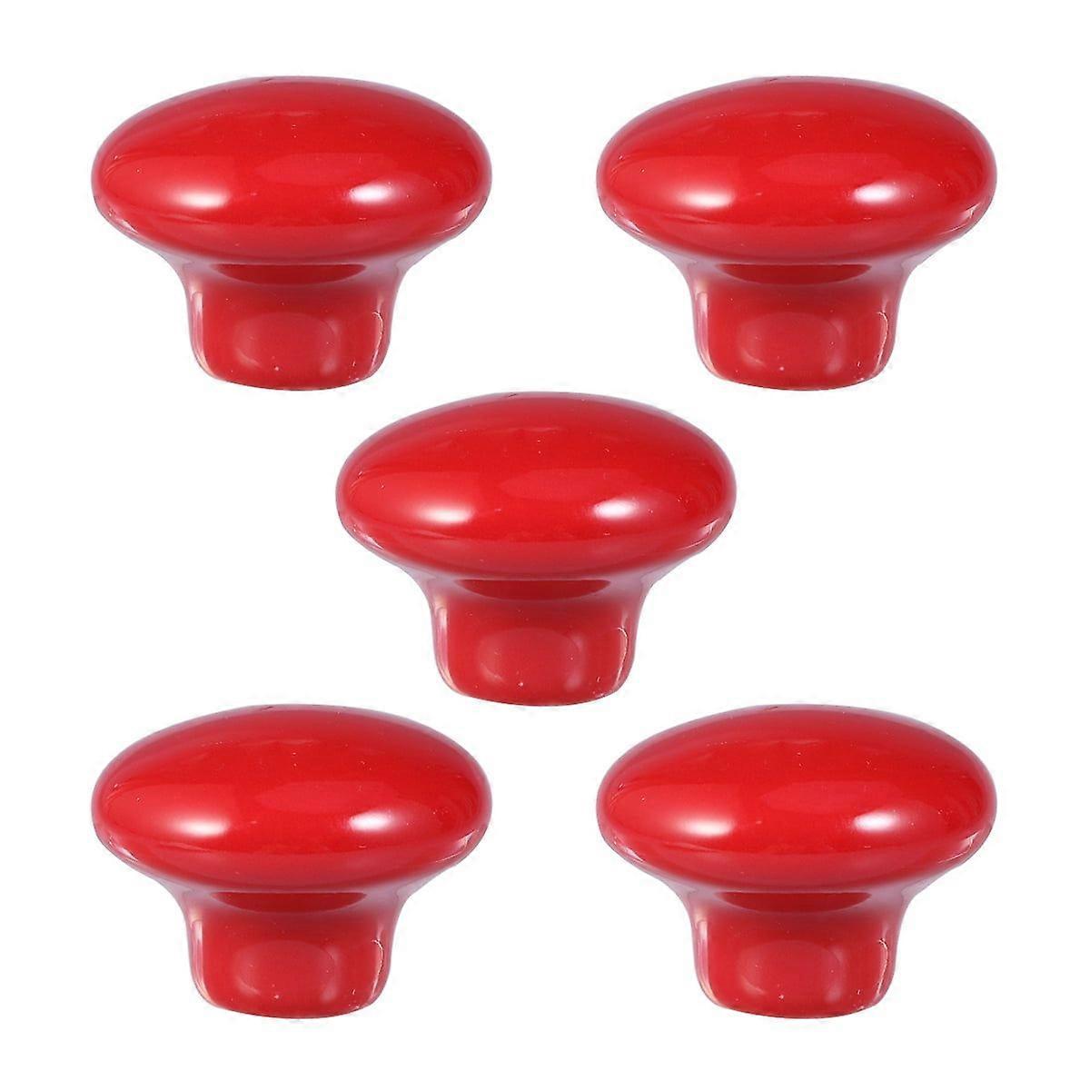 5pcs Durable Round Ceramic Kitchen Cupboard Cabinet Drawer Door Knobs Pull Handles - Size S (Red)