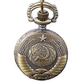 Small Wheat Ear Embossed Bronzed Vintage Pocket Watch Necklace with Chain Quartz for Women Gift Pendant