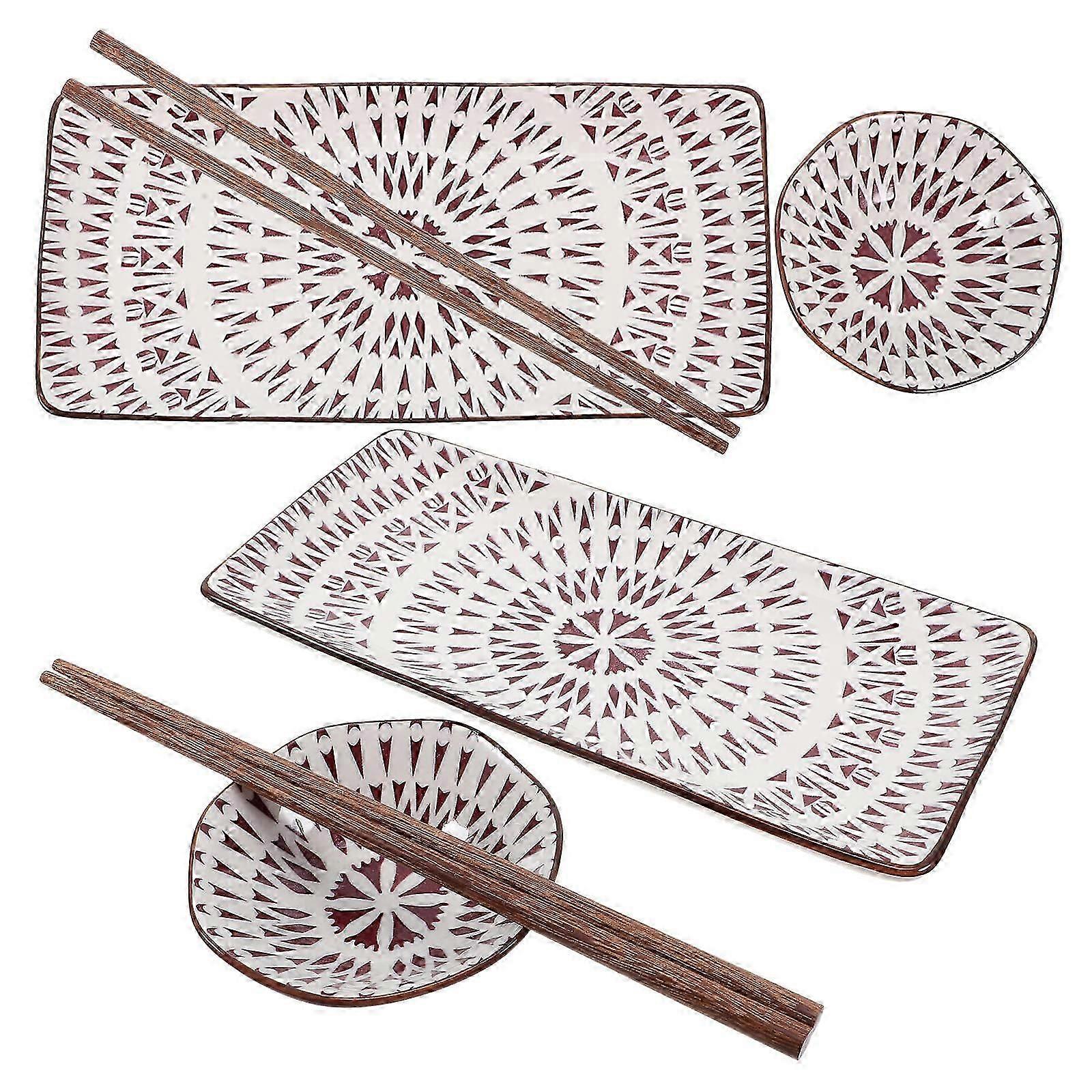 Multi Color Ceramic Sushi Serving Plate Set for Dining, 2 Sets