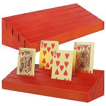 2pcs Playing Card Holders Deck Stands Wooden Base Tabletop Card Stands Bridge Card Holders Party Supplies
