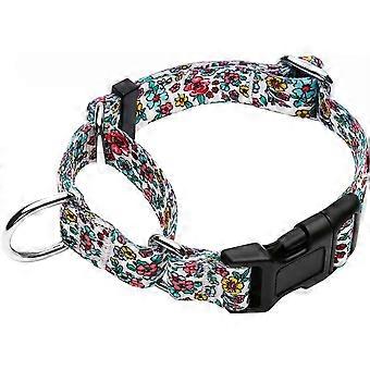 Martingale Collar for Dogs, Adjustable Soft Nylon Dog Collars with Special Design Cute Patterns for Small Medium Large Dog Collar (Medium, White Flowe