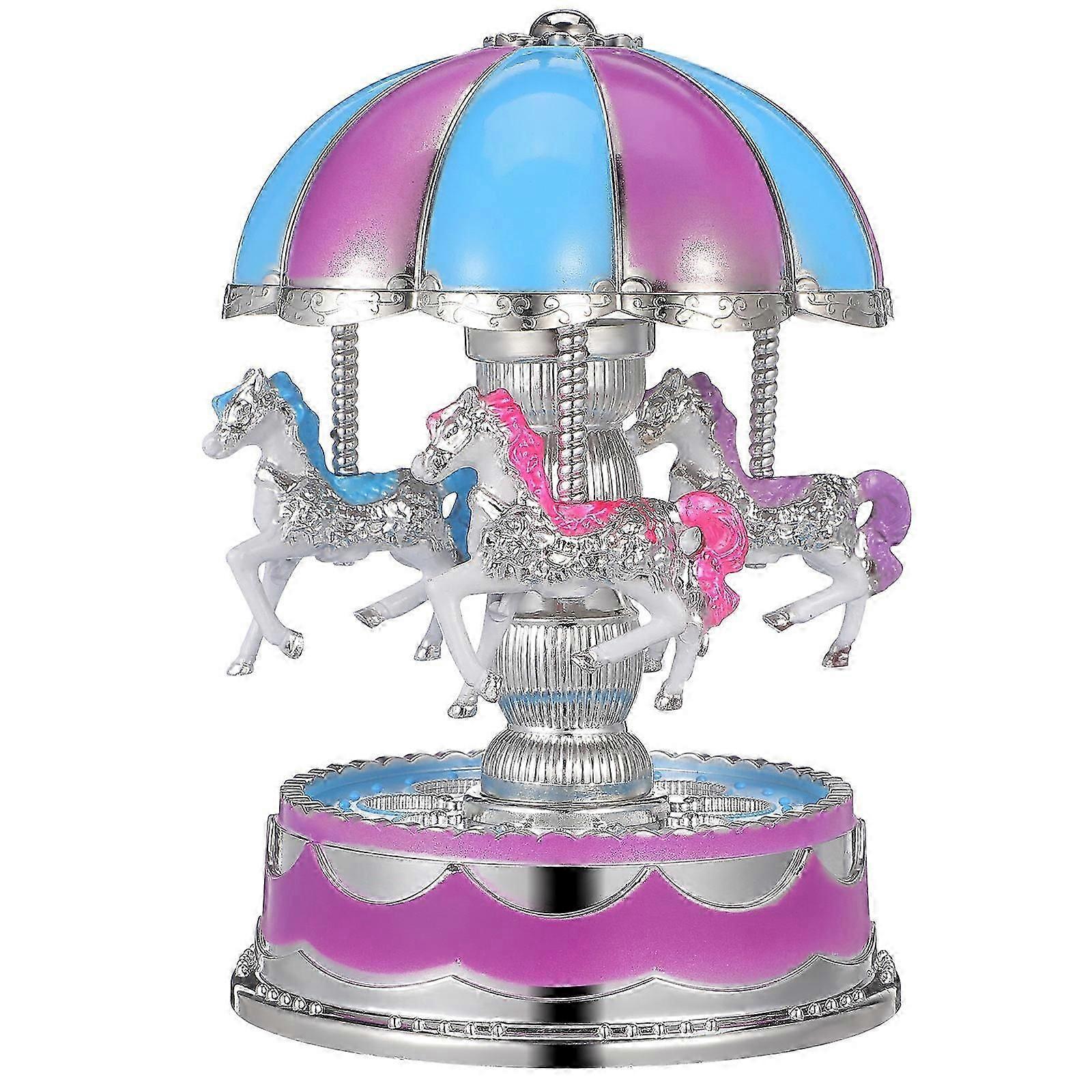 Carousel Music Box with Rotating Horses and LED Light, Lavender, Romantic Gift for Anniversaries and Birthdays