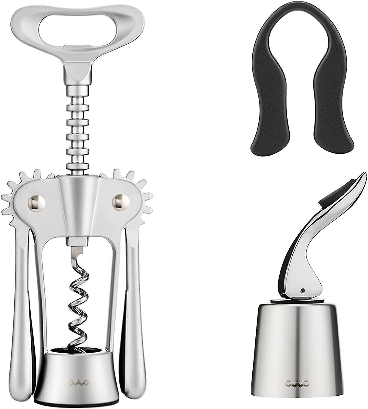 ワインオープナーセットウィングコルク栓抜き、ワインホイルカッターとワインストッパー付きキッチンレストランシャトーとバーで使用されますステンレス鋼シルバー