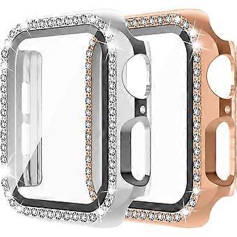 Apple Watch Case with Tempered Glass Screen Protector for iWatch 44mm Series 6/5/4/SE [2 Pack] Bling Crystal Diamond Rhinestone Bumper Full Cover Prot