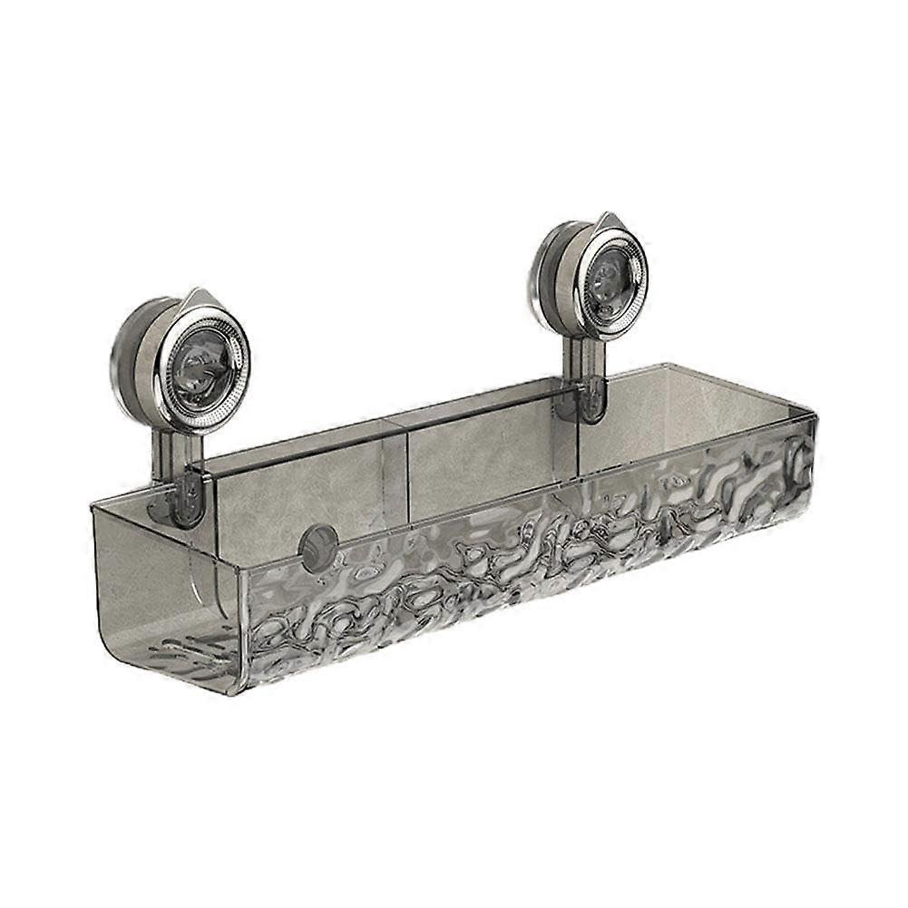 Shower Shelf Suction Cup NoDrill Wall Mounted Movable Bathroom Storage Rack Waterproof Gray Rectangular Design