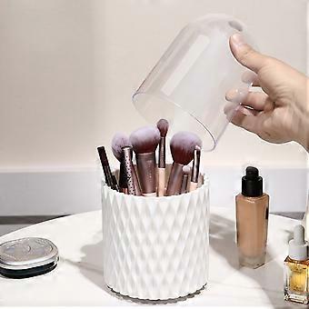 Oppbevaringsboks for sminkebørste, 360 graders roterende sminkearrangørboks med lokk, 5-roms sminkebørsteholder, eyeliner, leppestift, mascara
