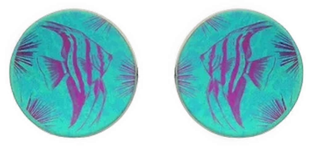 Ti2 Titanium Small Angelfish Stud Earrings - Green