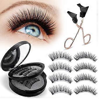 Conjunto de cílios magnéticos - 4 pares de cílios postiços reutilizáveis com aplicador, sem necessidade de cola, aparência natural e conforto durante todo o dia, à prova d'água e