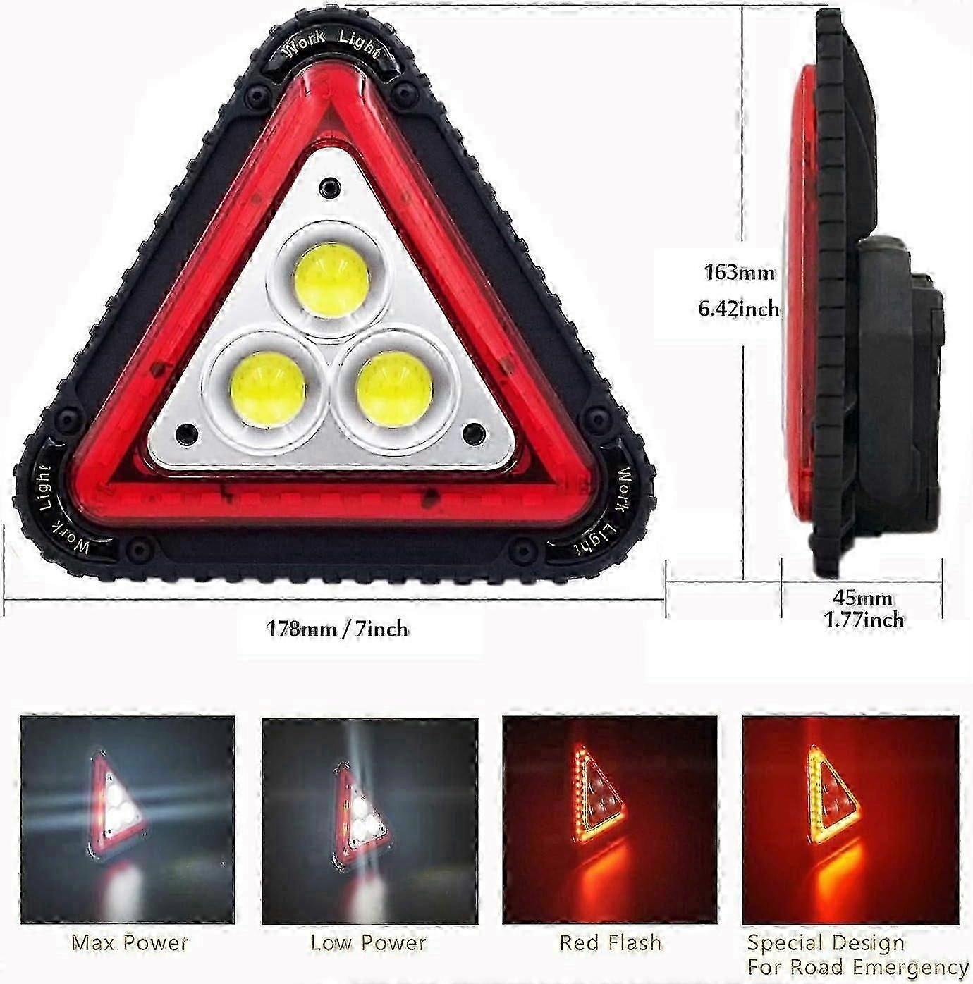 2025 Suitable Portable LED Warning Triangle, Portable LED Work Light, USB Rechargeable, 4 Modes Triangle Spotlight