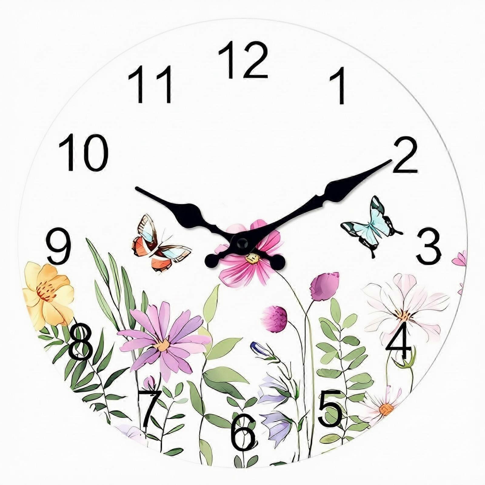 Decorative Floral Wall Clock | thin Thin 5mm Profile, Round Wall Clock, for