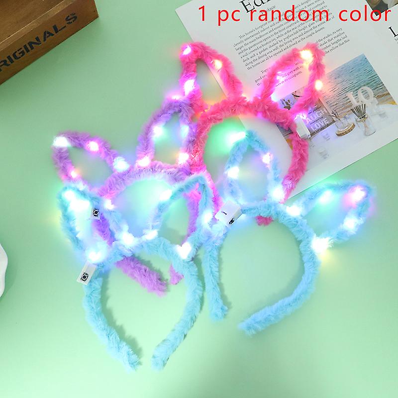Luminous Plush Rabbit Ears Headwear With 10 Led Lights For Kids Party Decoration