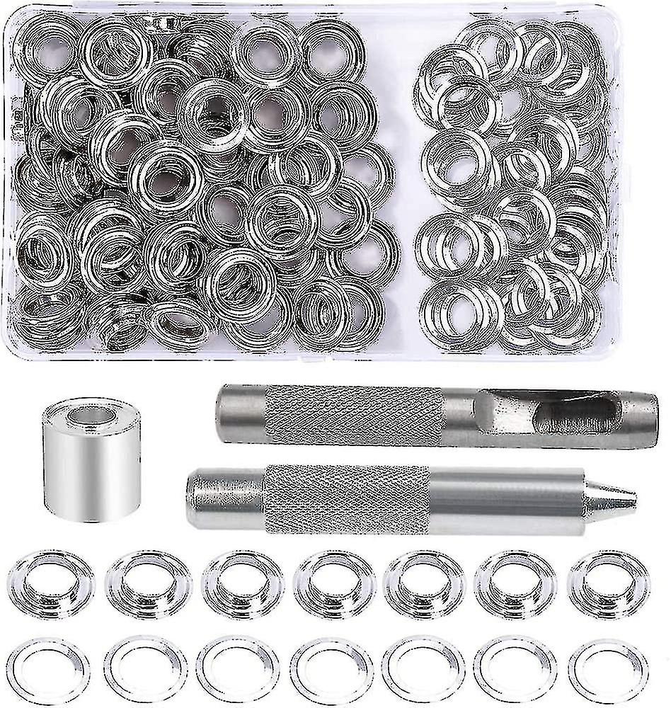 Grommet Eyelets Kit, 100 مجموعة ثقوب 10 مم, طقم إصلاح القماش المشمع, مع 3 قطع جروميت جروميت