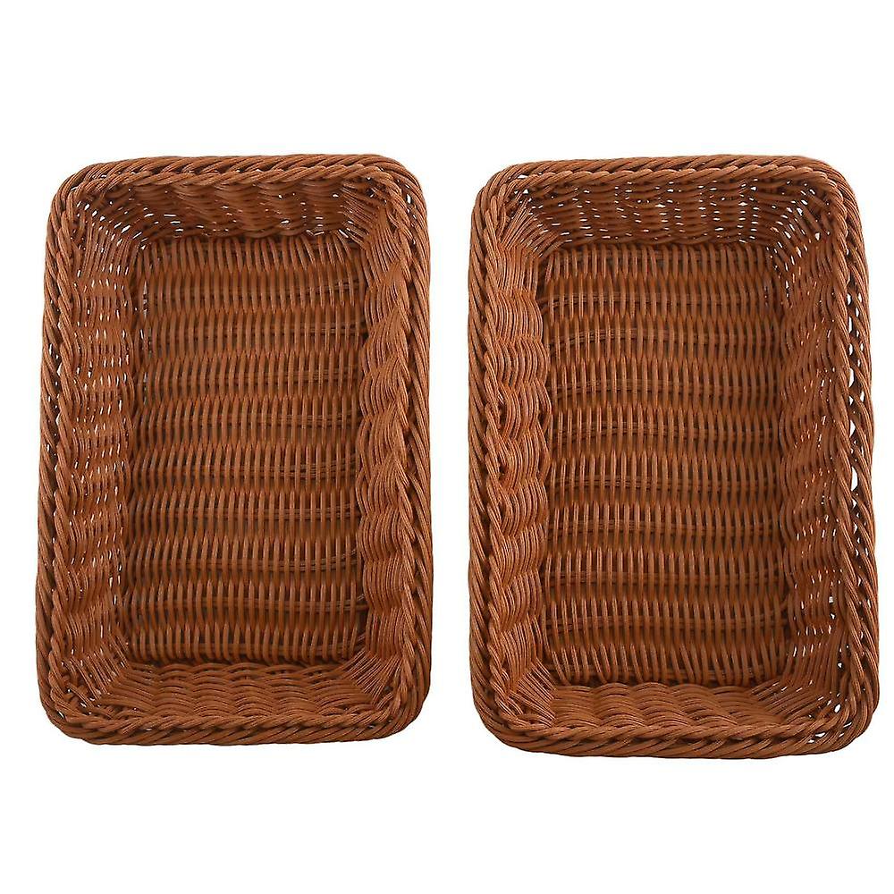 2 Pcs Rectangular Basket For Table Or Counter Display For Bread,fruits And Vegetables Wicker Basket