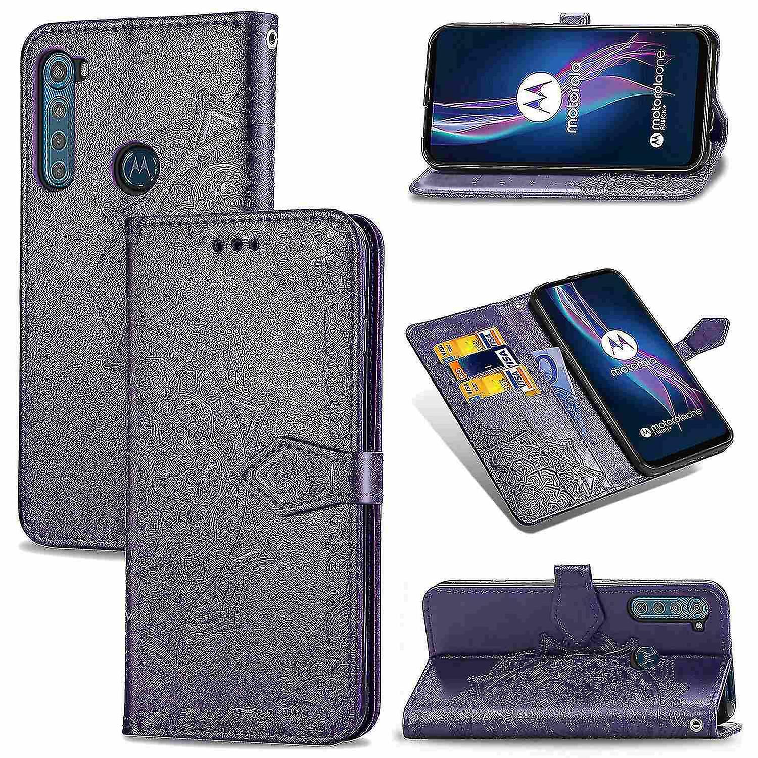 Compatible With Motorola Moto One Fusion Plus Case Leather Wallet Cover Emboss Mandala Magnetic Flip