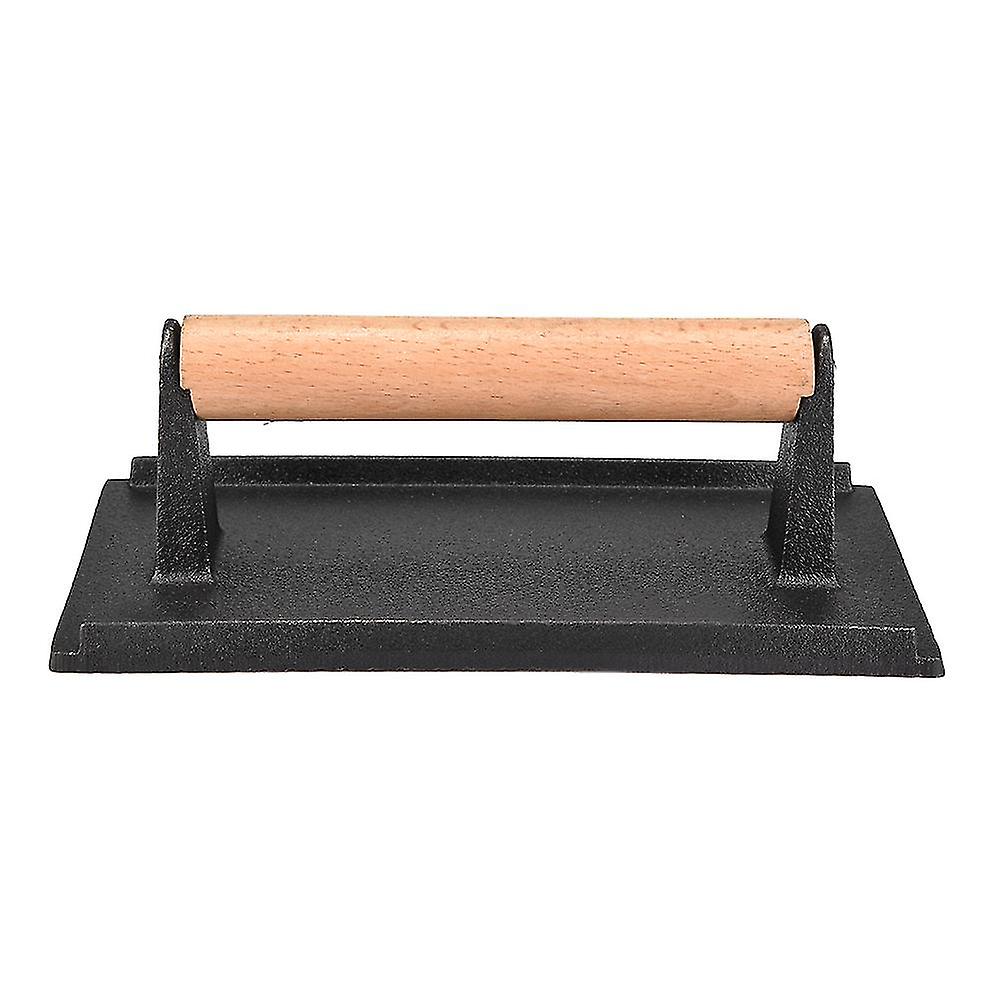 Commercial Cast Iron Steak Weight Wooden Handle Bacon Grill Hamburger Press