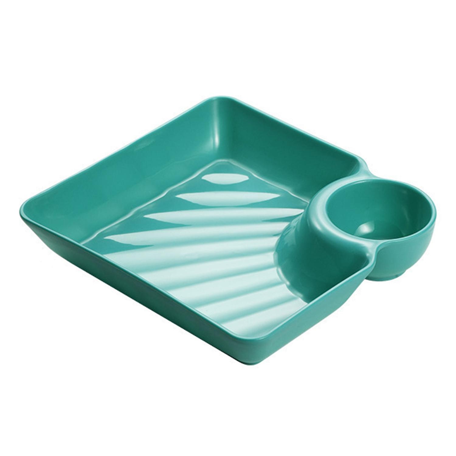 Stackable Divided Plate with Dipping Sauce Smooth Edges Sushi Salad Dumpling Plate for Dining Room