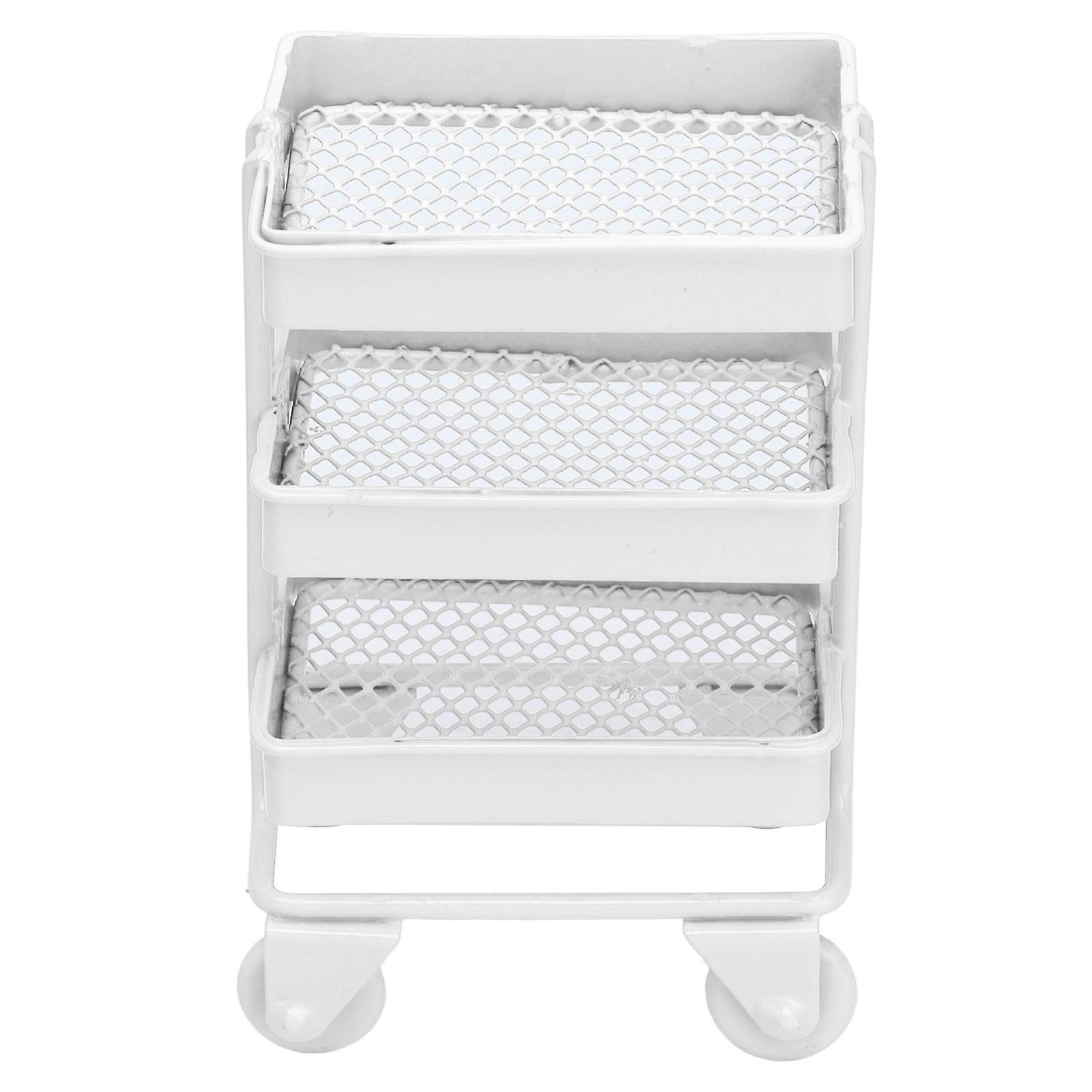 Étagère de rangement à 3 niveaux pour mini maison de poupée 1:12 avec roulettes, pour décoration de meubles de cuisine, blanc