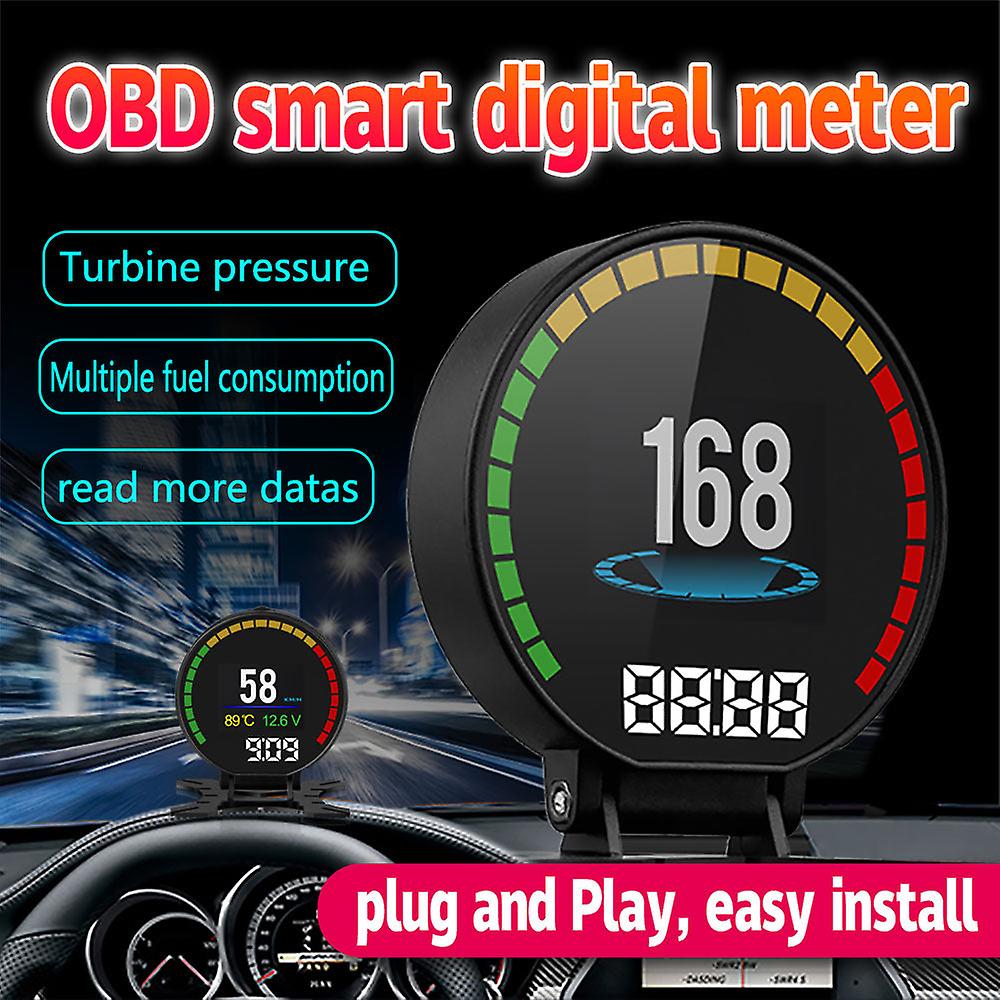 New P15 Digital Speed Hud Display Car Speedometer Obd2 Turbo Boost Pressure Meter Alarm Oil Water Temp Gauge Code Reader