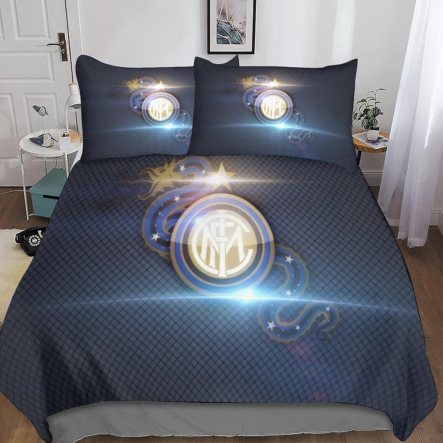 סט כיסוי שמיכה אינטר מילאן מודפס בתלת מימד סט מצעים סופר קלאב, מיקרופייבר רך, 2 ציפיות, רוכסן נסתר.