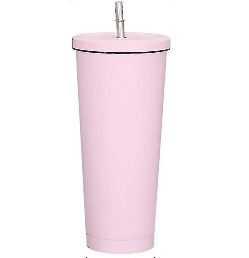 Smal drikkekopp laget av rustfritt stål med lokk og halm, 750 ml