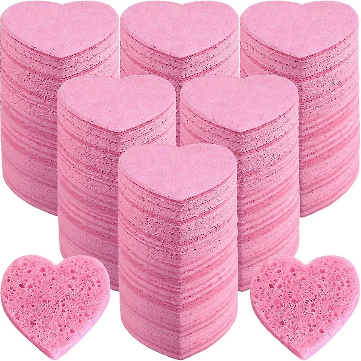 100 Count Compressed Sponges Heart Shape Face Sponges for Cleansing Natural Cleansing Sponges Pads